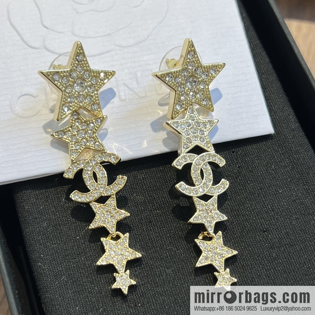 New ☑️ Chanel double c gold pentagram ⭐ stars, stud earrings