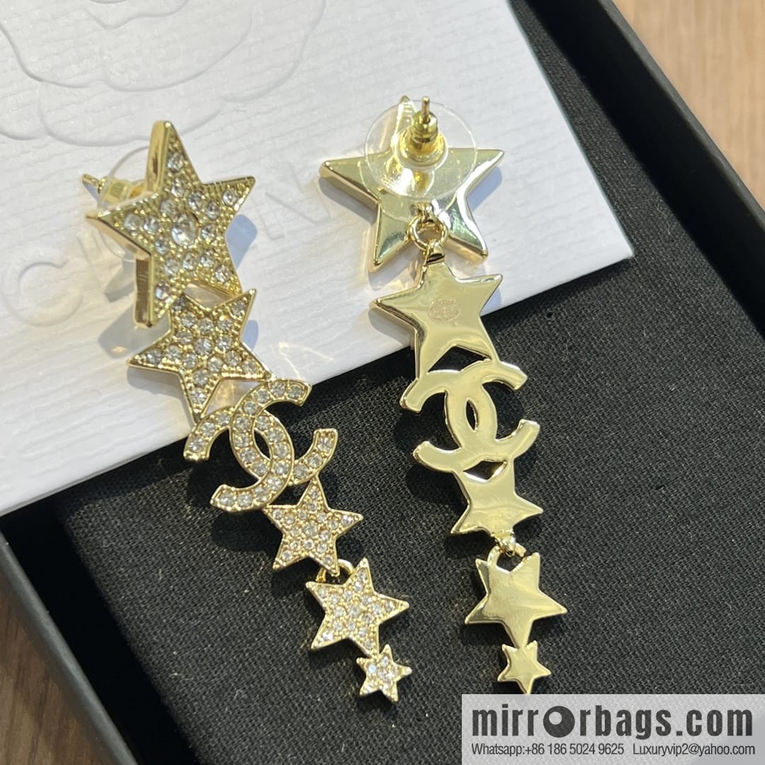 New ☑️ Chanel double c gold pentagram ⭐ stars, stud earrings