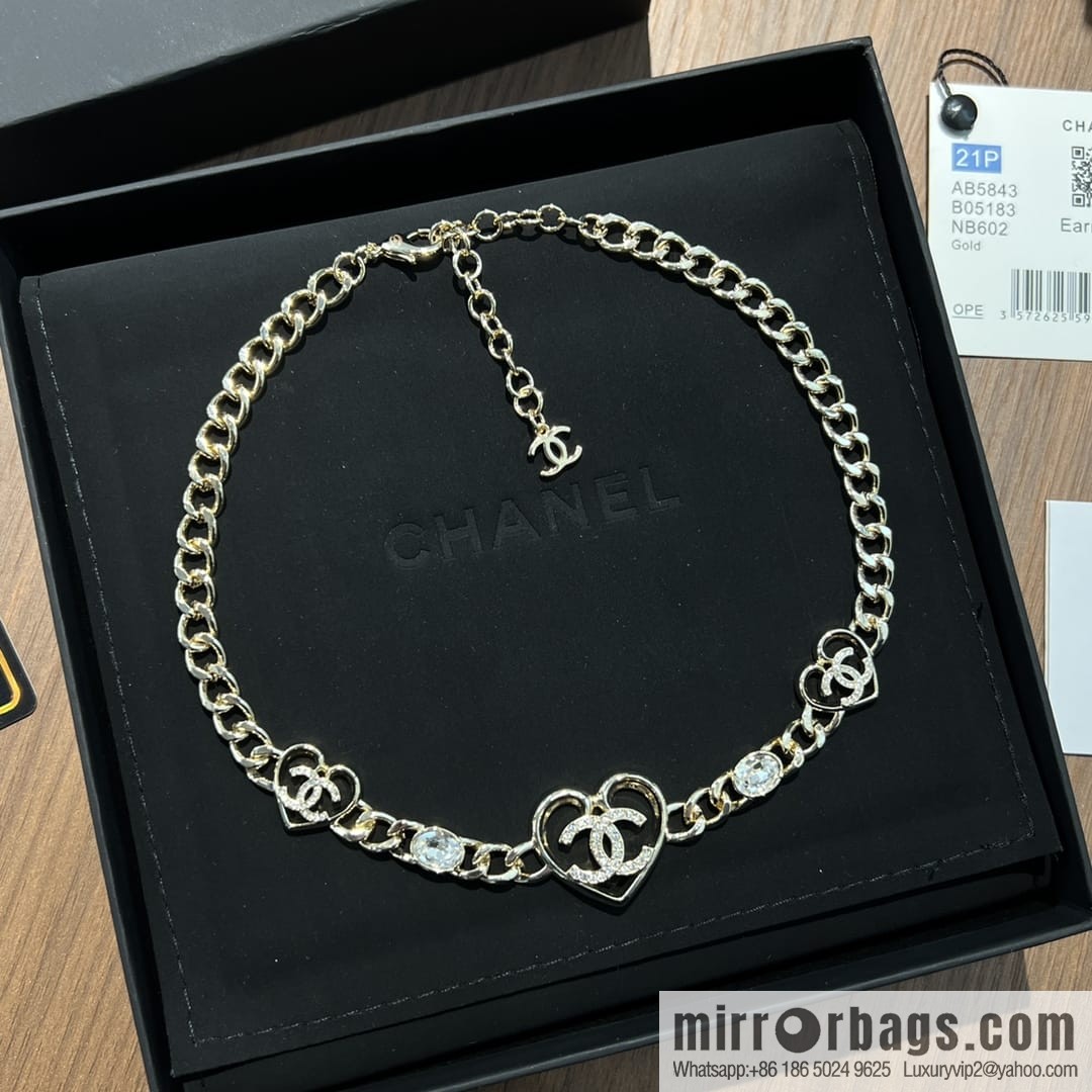 New ☑️ Chanel double c gold peach heart love necklace