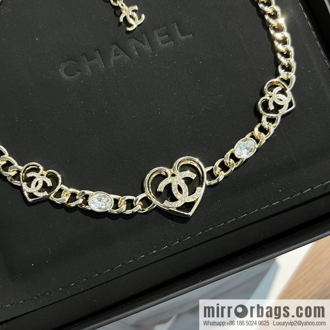 New ☑️ Chanel double c gold peach heart love necklace