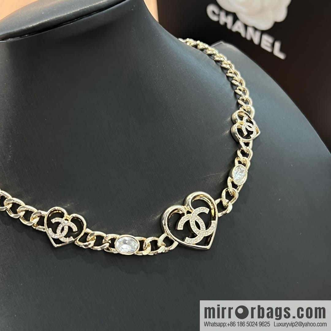 New ☑️ Chanel double c gold peach heart love necklace