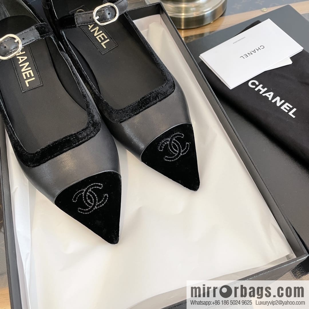 Chanel small fragrance velvet pointed Mary Jane flat shoes