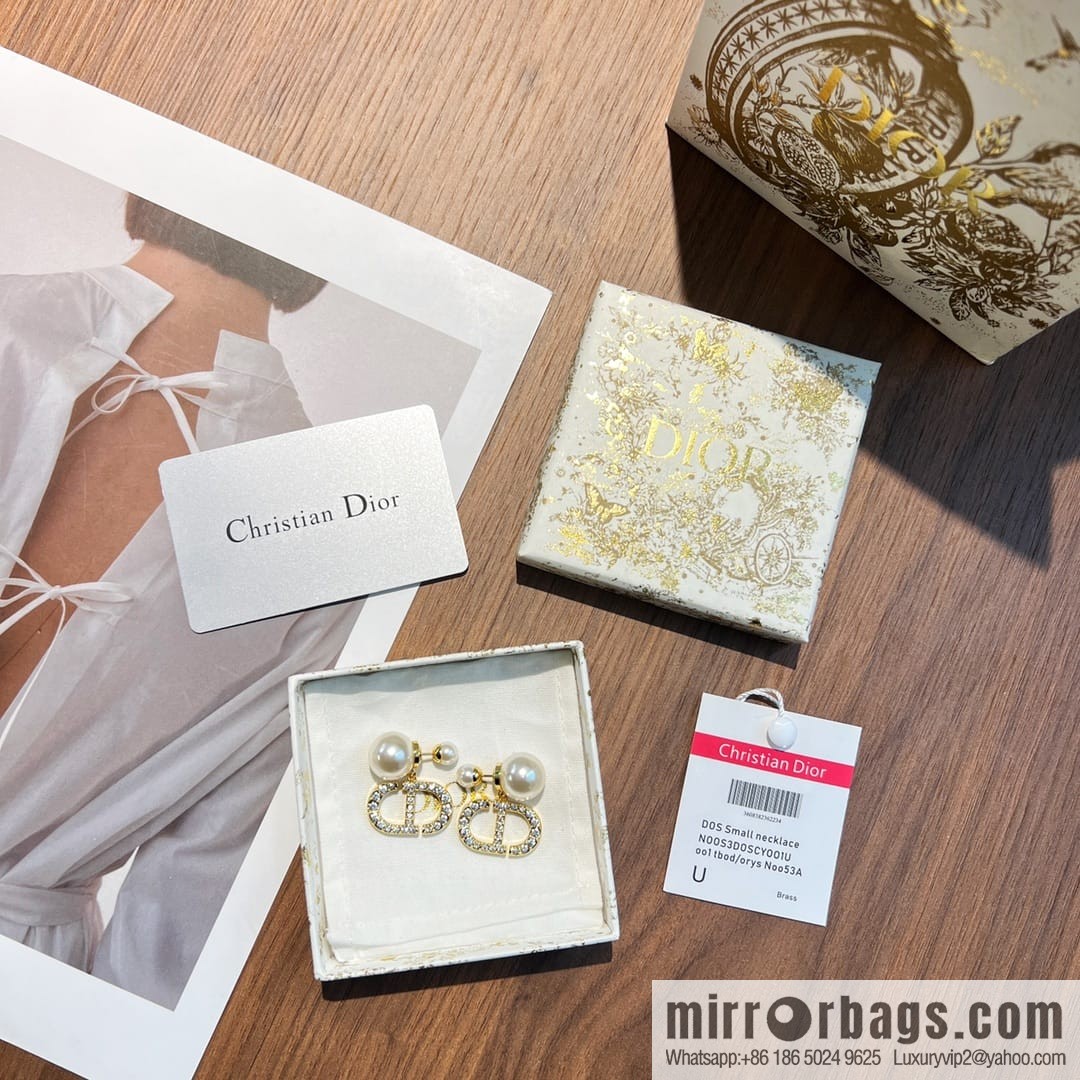 New ☑️ Dior size pearl full diamond CD stud earrings