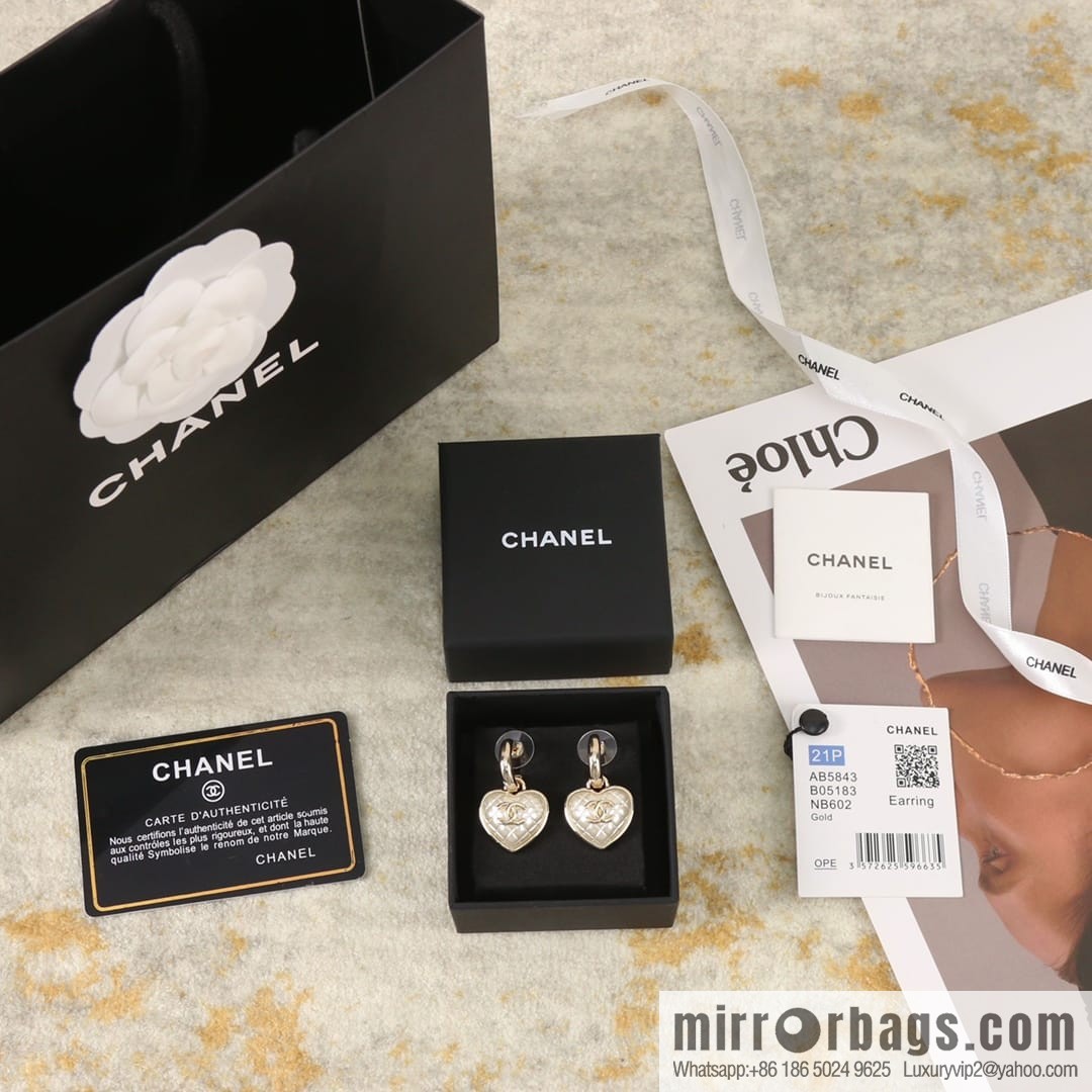 New ☑️ Chanel c2 double c rhombus peach heart love stud earrings
