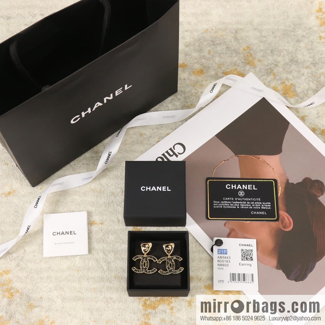 New ☑️ Chanel c2 double c triangle gold edge stud earrings