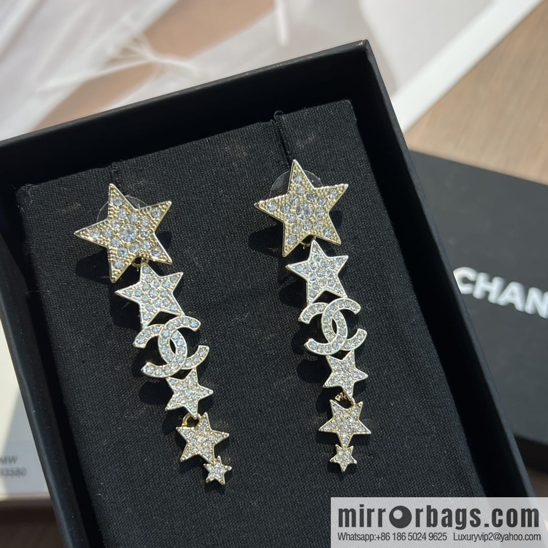 New ☑️ Chanel double c gold pentagram ⭐ stars, stud earrings