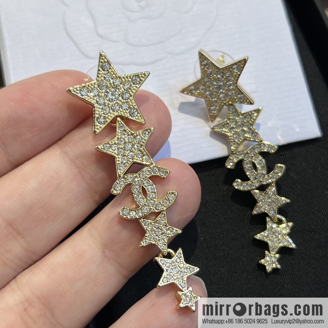 New ☑️ Chanel double c gold pentagram ⭐ stars, stud earrings