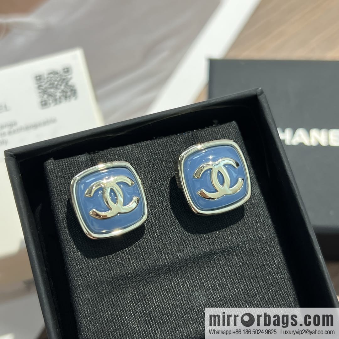 New ☑️ Chanel c1 double c blue square stud earrings