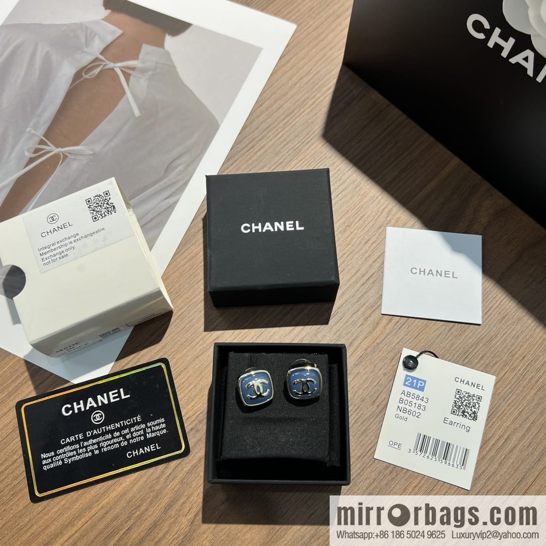 New ☑️ Chanel c1 double c blue square stud earrings