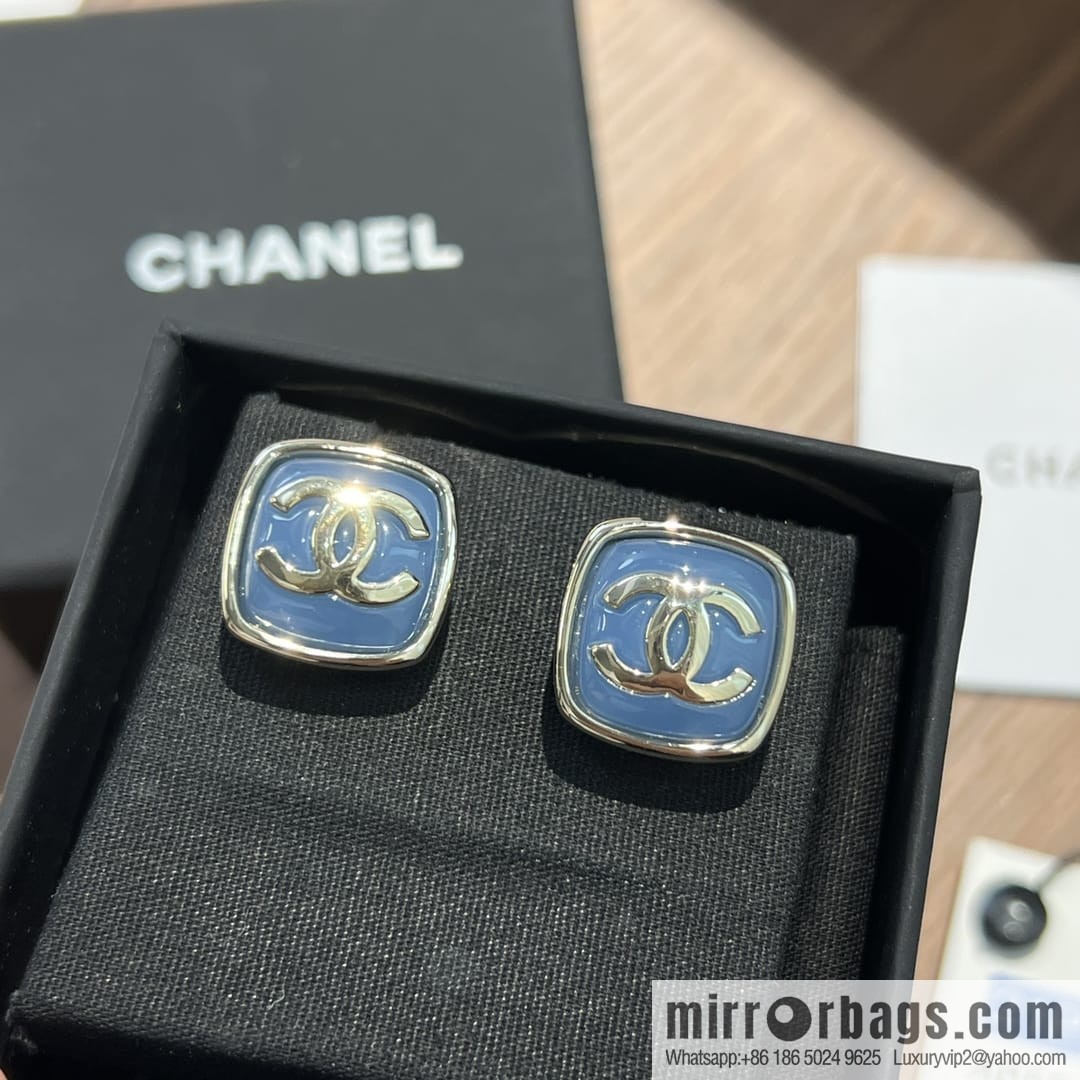 New ☑️ Chanel c1 double c blue square stud earrings