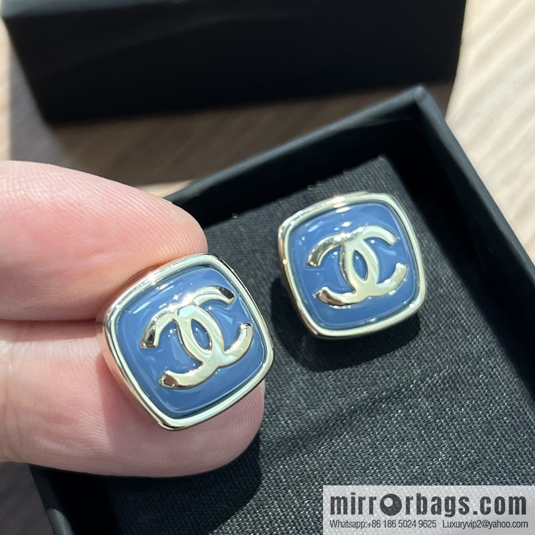 New ☑️ Chanel c1 double c blue square stud earrings