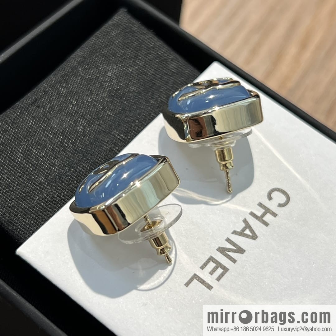 New ☑️ Chanel c1 double c blue square stud earrings