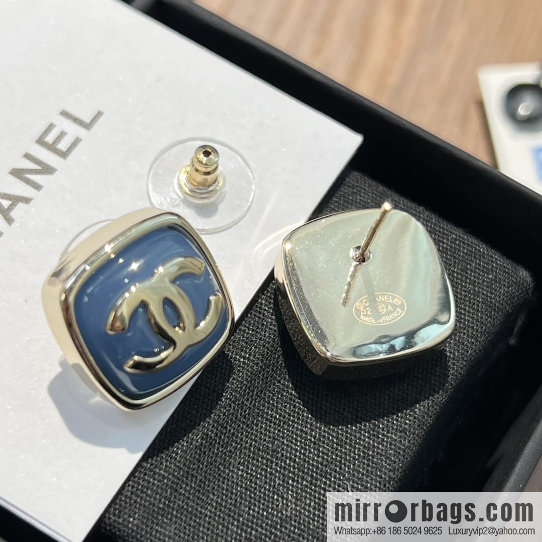 New ☑️ Chanel c1 double c blue square stud earrings