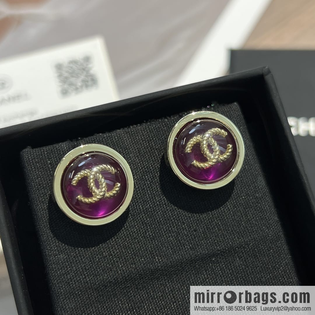 New ☑️ Chanel c1 double c round purple stud earrings