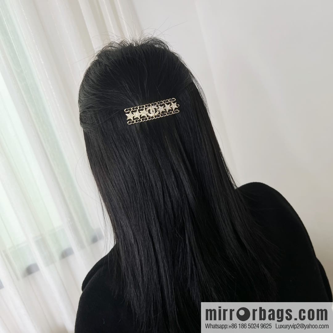 New ☑️ Chanel full diamond double c star black leather rope hairpin hairpin