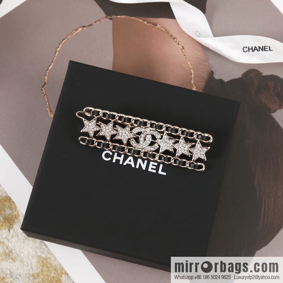 New ☑️ Chanel full diamond double c star black leather rope hairpin hairpin