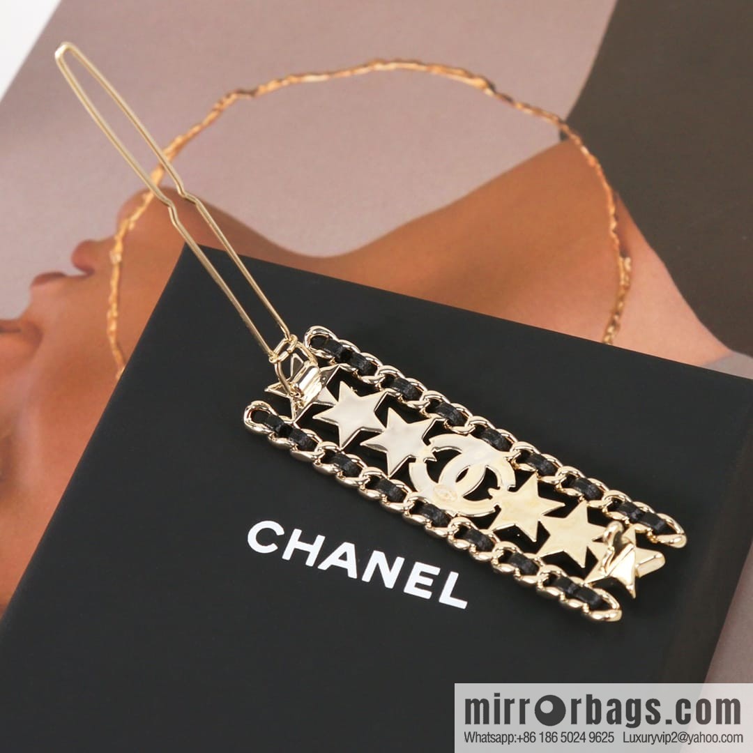 New ☑️ Chanel full diamond double c star black leather rope hairpin hairpin