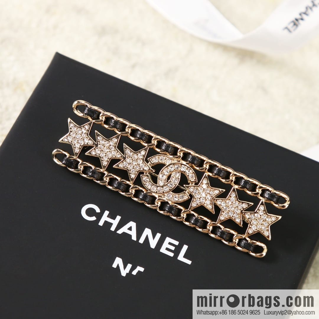 New ☑️ Chanel full diamond double c star black leather rope brooch