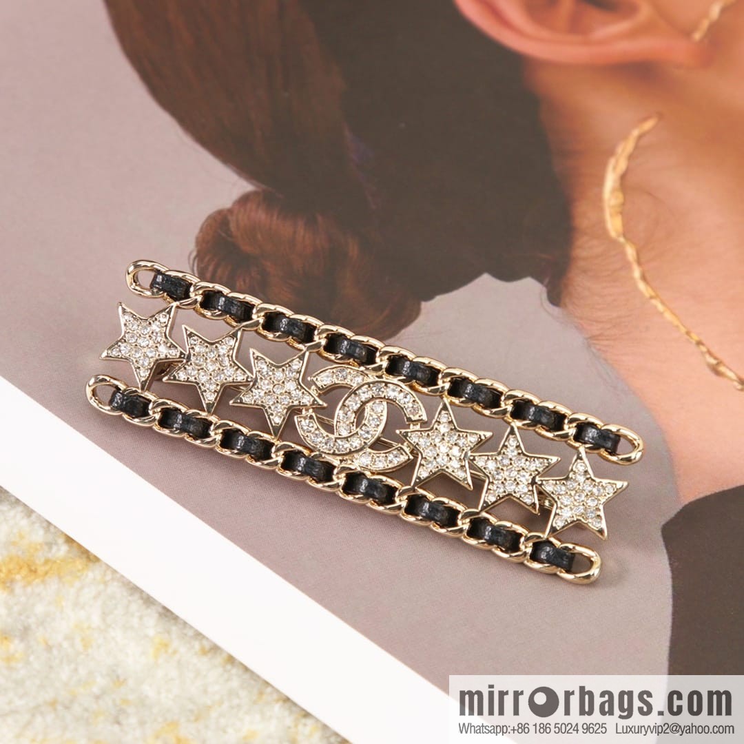 New ☑️ Chanel full diamond double c star black leather rope brooch