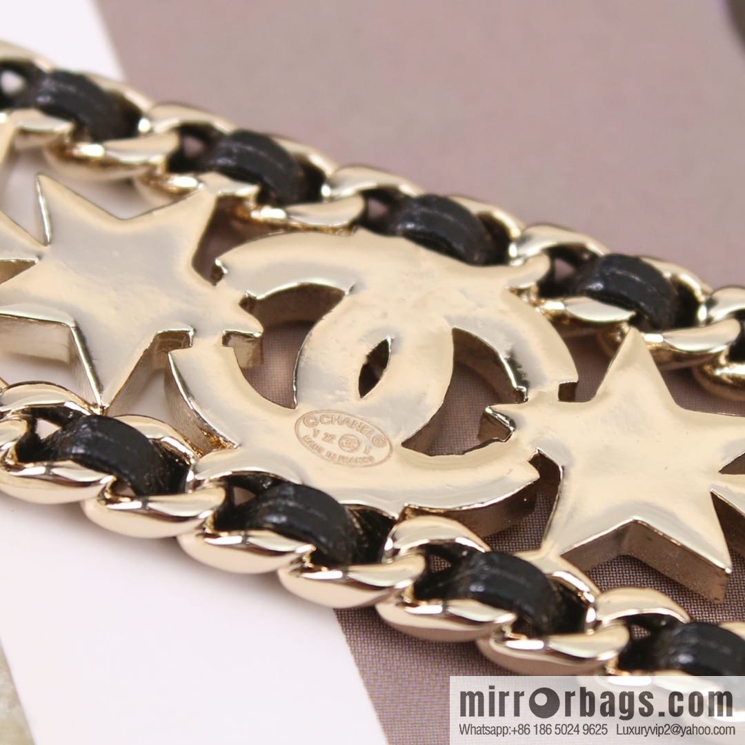 New ☑️ Chanel full diamond double c star black leather rope brooch