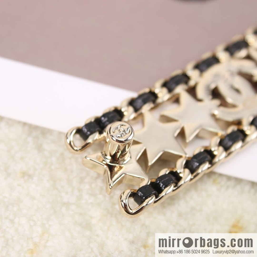 New ☑️ Chanel full diamond double c star black leather rope brooch