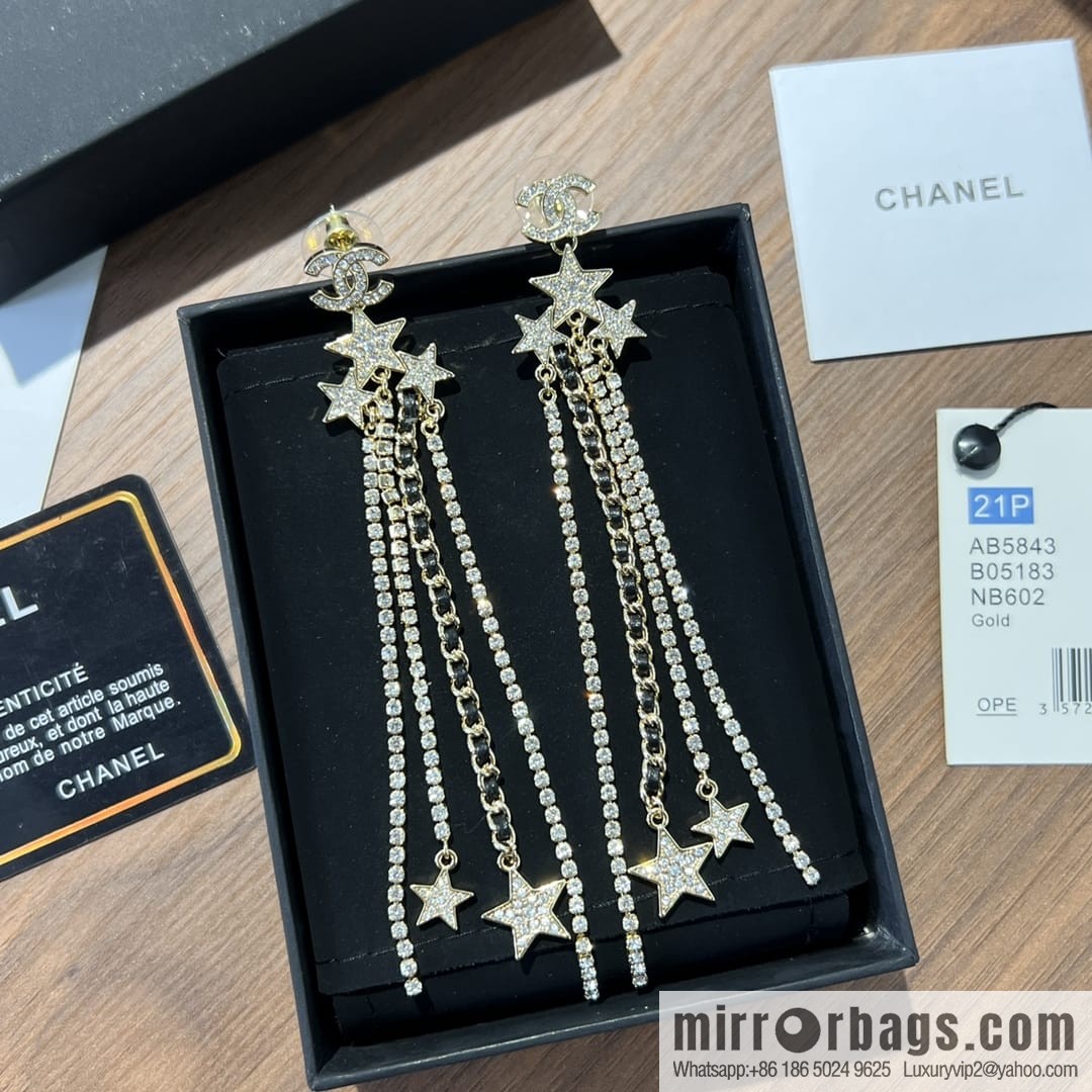 New ☑️ Chanel double c star pentagram tassel earrings
