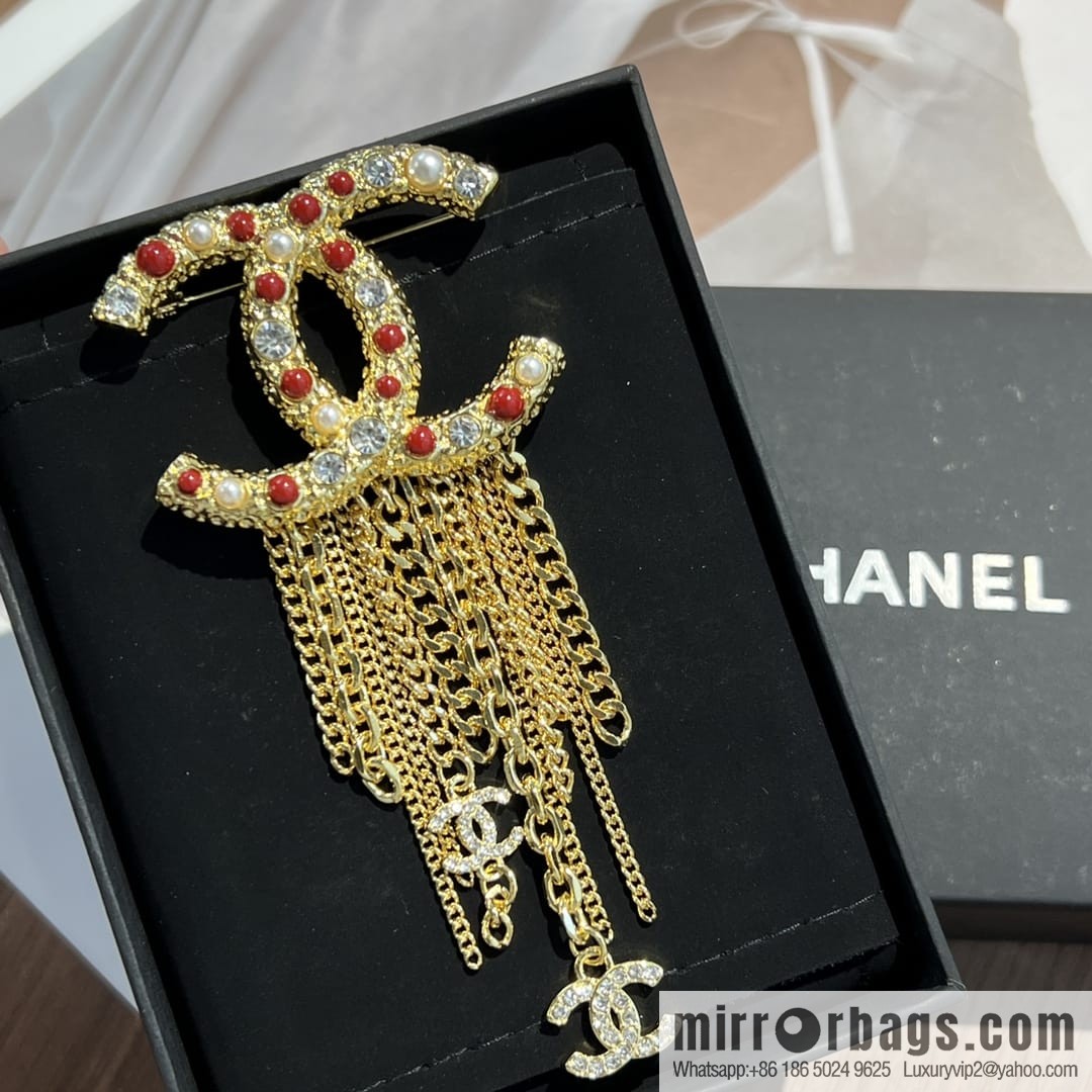 New ☑️ Chanel double c red pearl fringed brooch