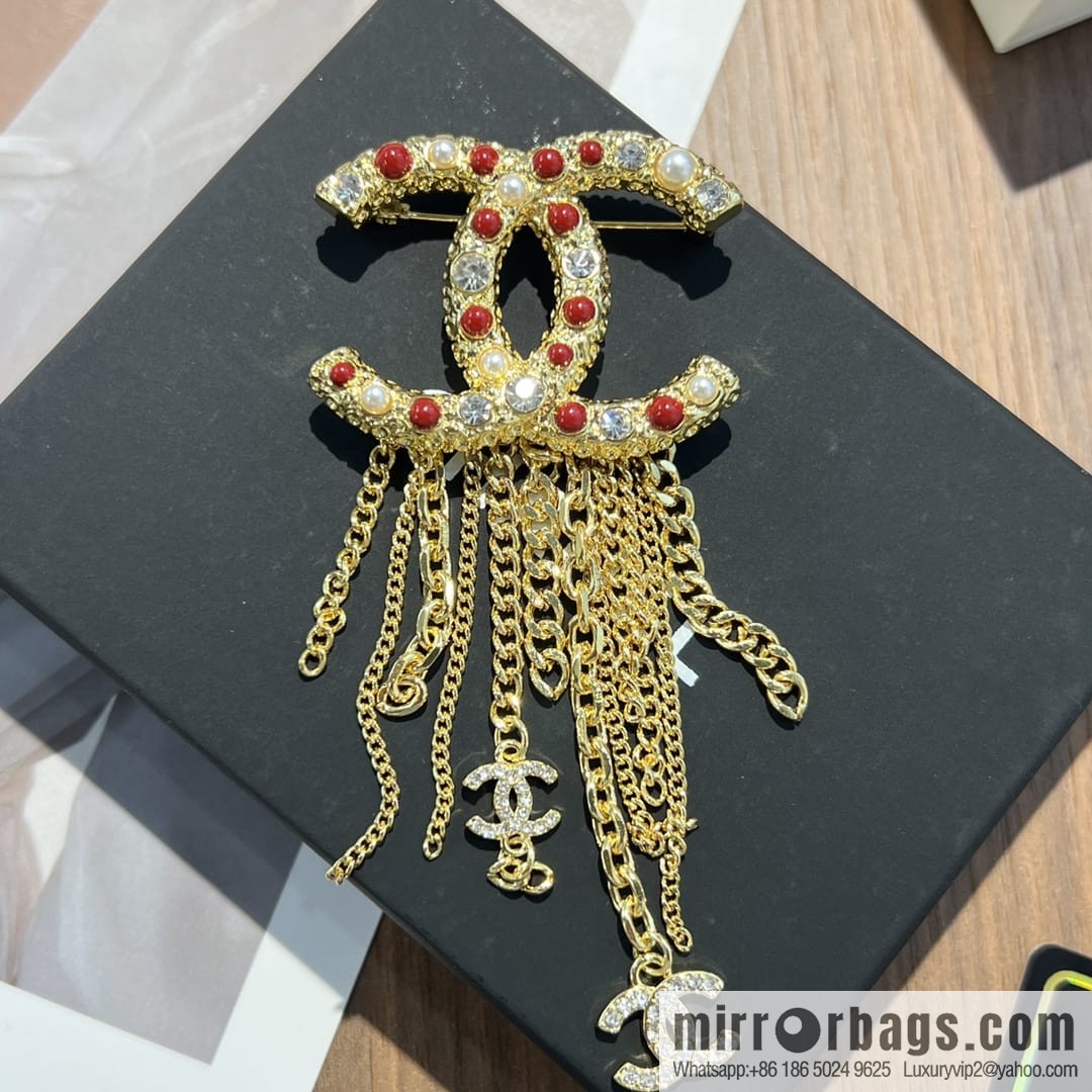 New ☑️ Chanel double c red pearl fringed brooch