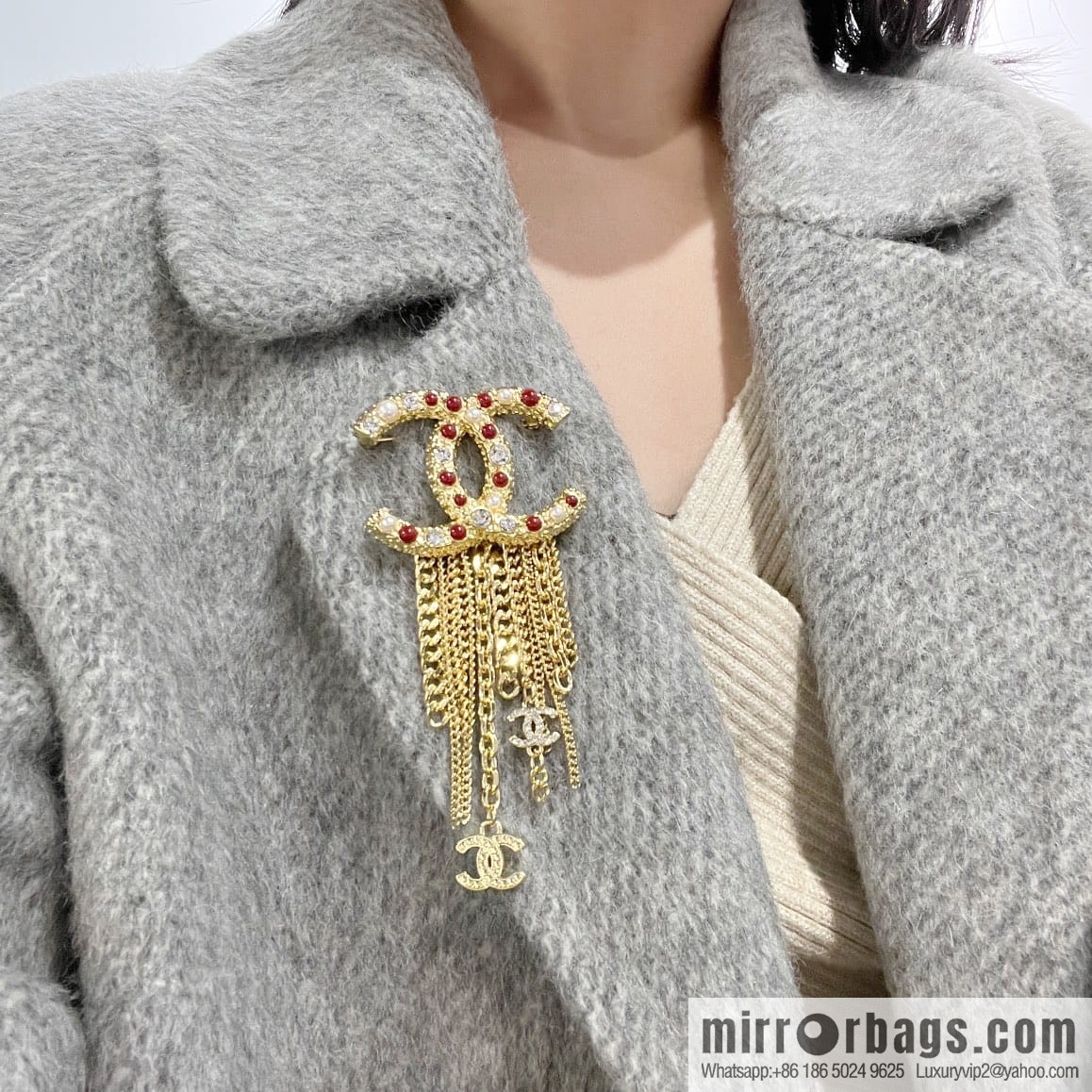 New ☑️ Chanel double c red pearl fringed brooch