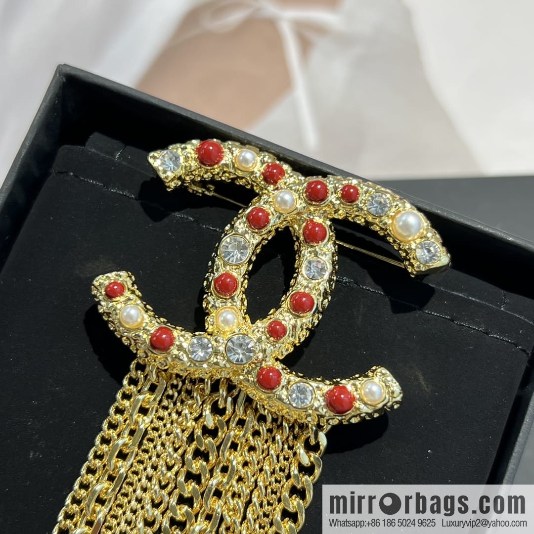 New ☑️ Chanel double c red pearl fringed brooch