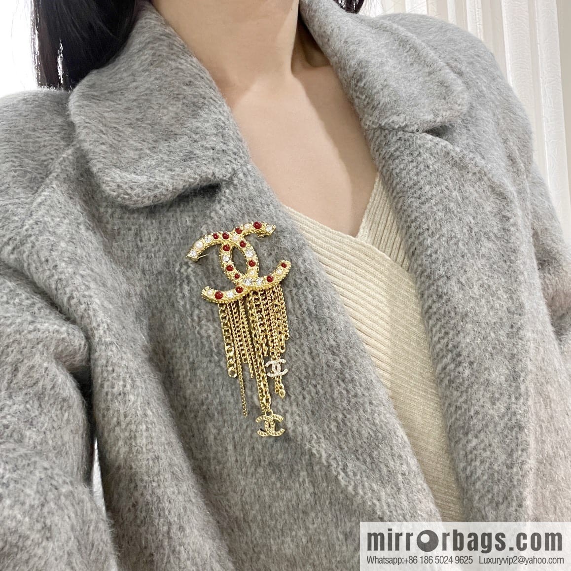 New ☑️ Chanel double c red pearl fringed brooch