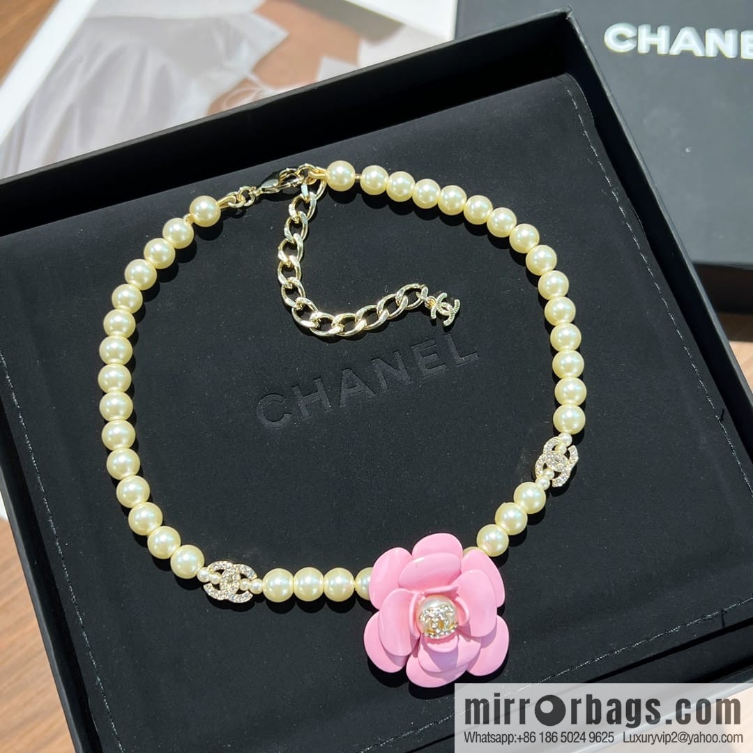 New ☑️ Chanel Double C Pink Camellia Pearl Necklace