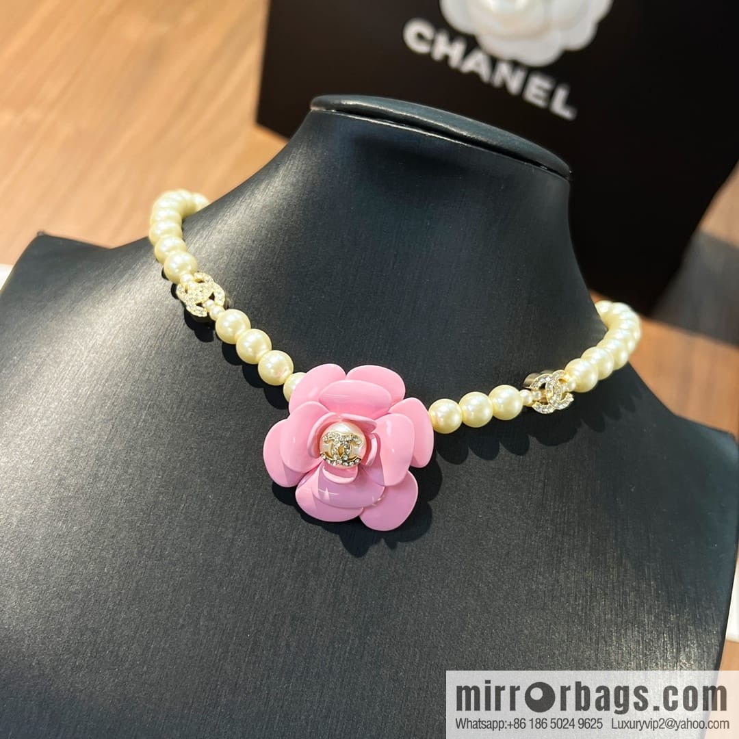 New ☑️ Chanel Double C Pink Camellia Pearl Necklace