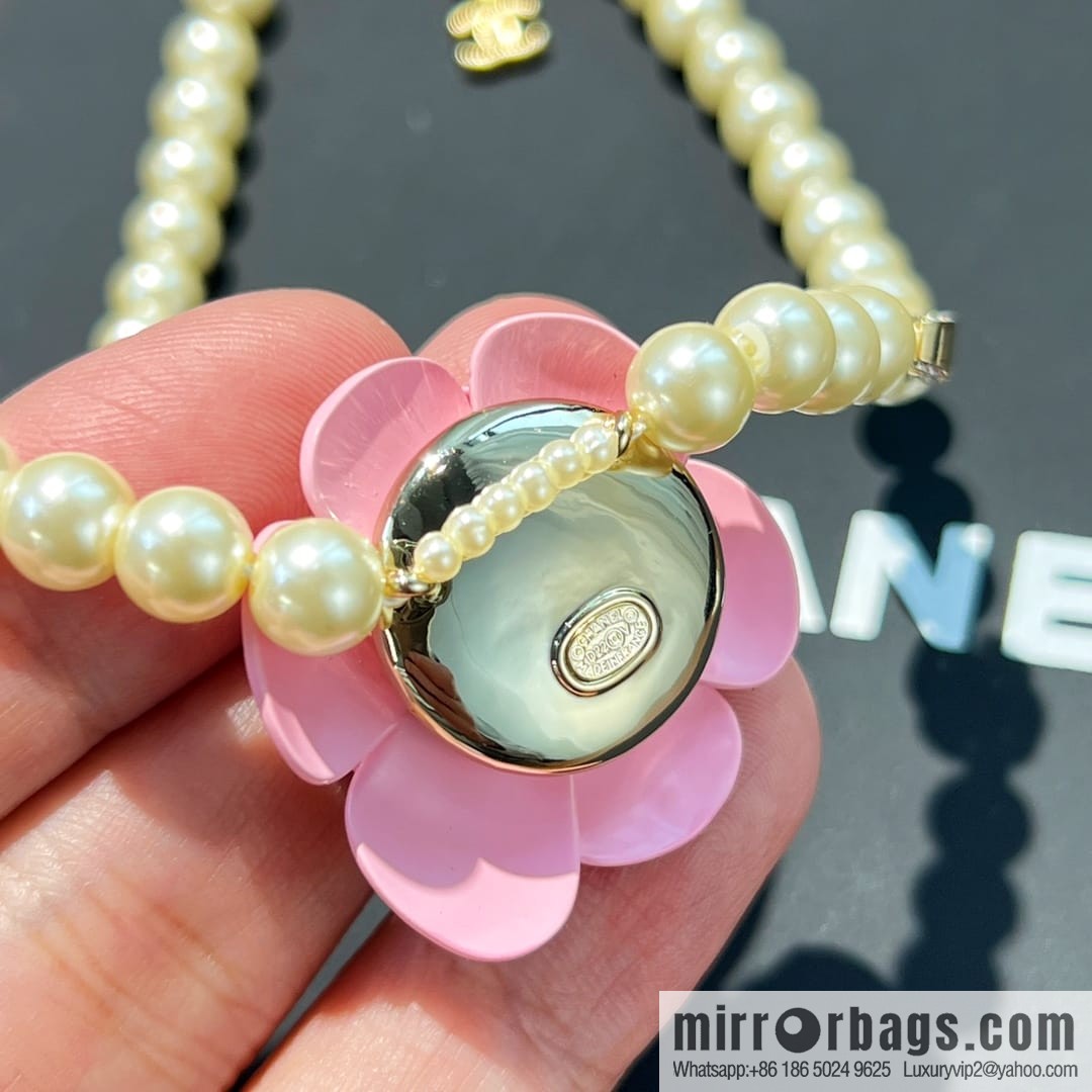 New ☑️ Chanel Double C Pink Camellia Pearl Necklace