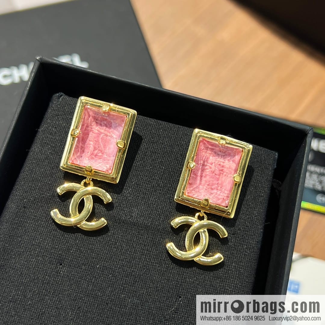 New ☑️ Chanel c2 double c pink square stud earrings