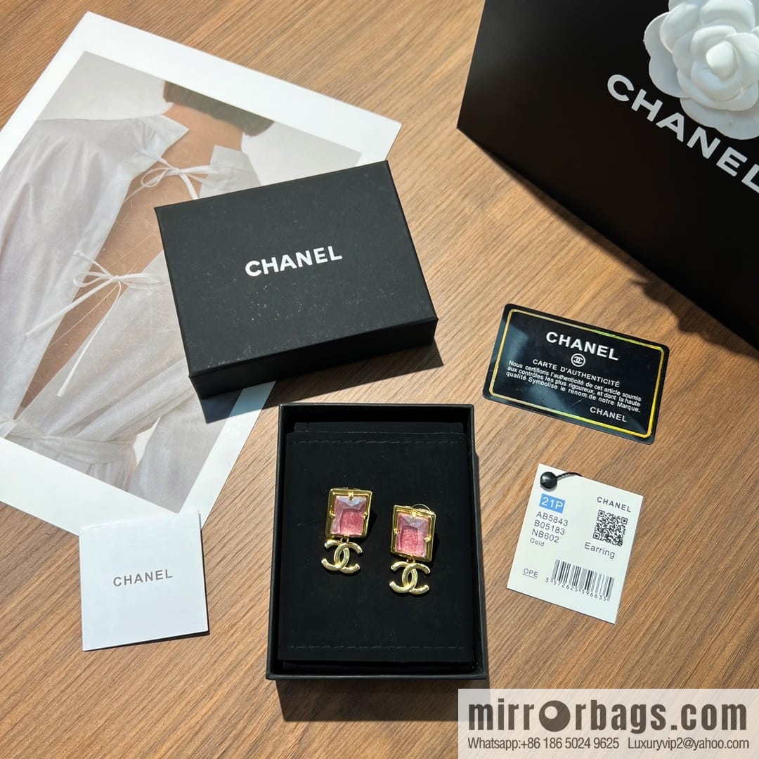 New ☑️ Chanel c2 double c pink square stud earrings
