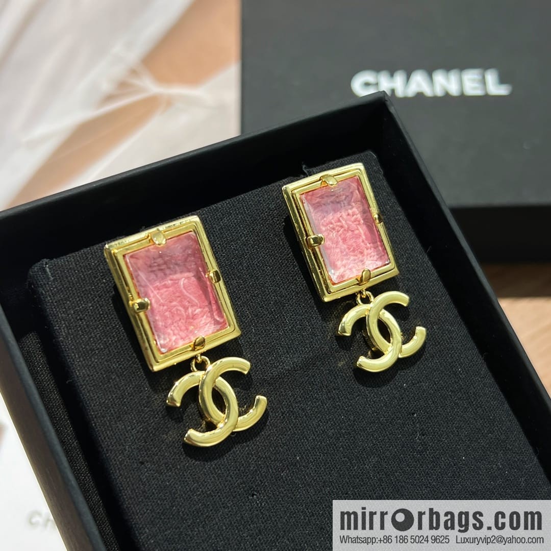 New ☑️ Chanel c2 double c pink square stud earrings