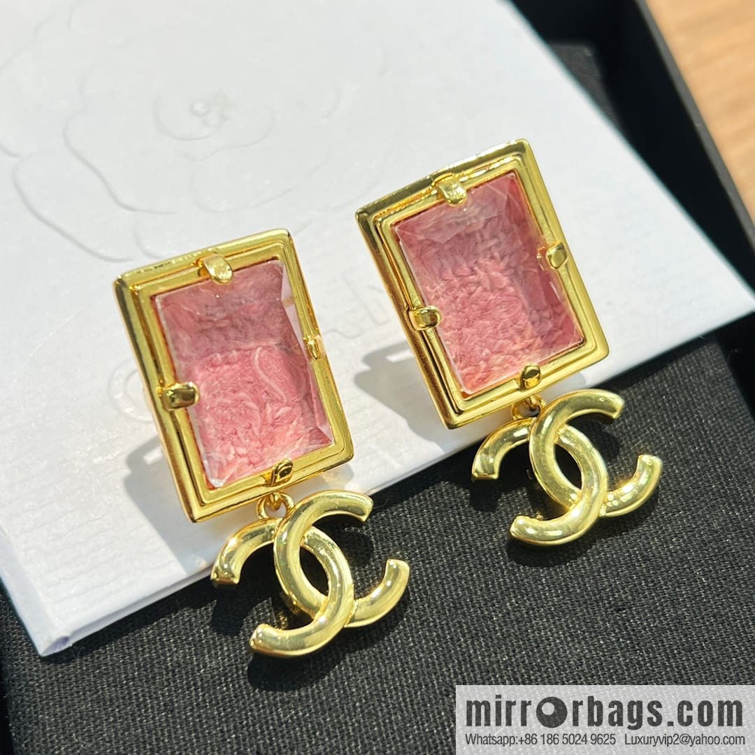 New ☑️ Chanel c2 double c pink square stud earrings