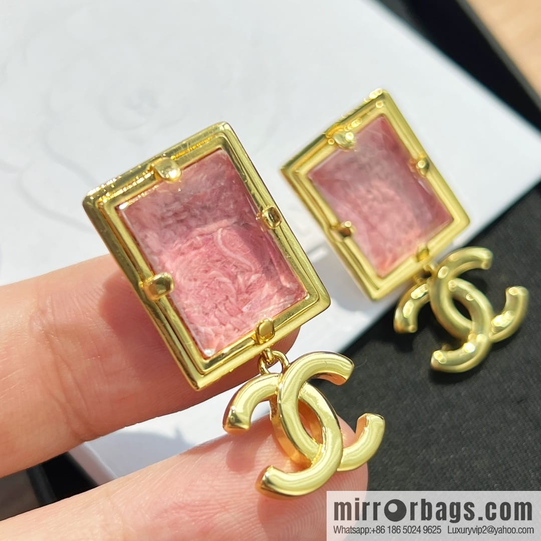 New ☑️ Chanel c2 double c pink square stud earrings