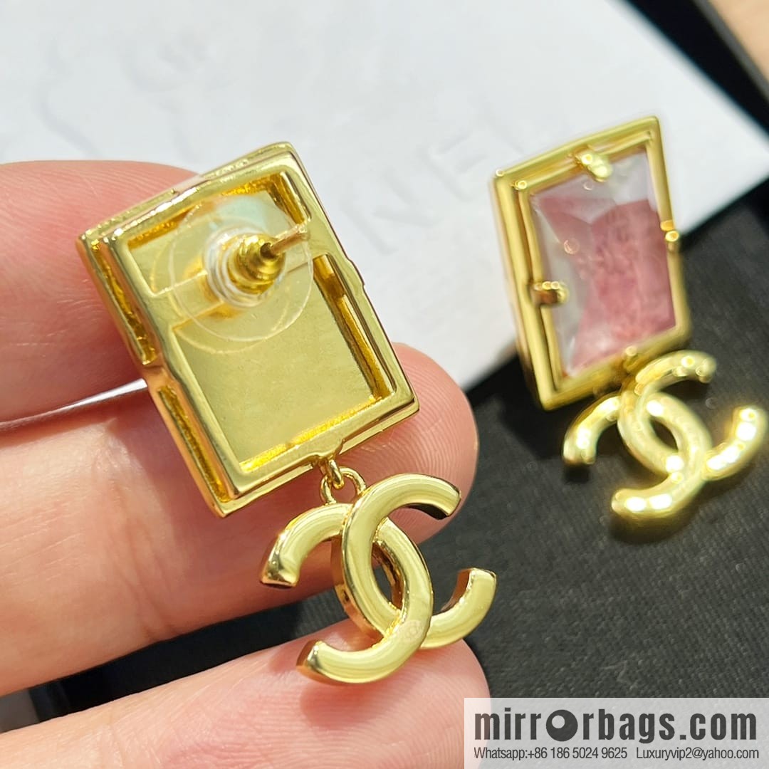 New ☑️ Chanel c2 double c pink square stud earrings