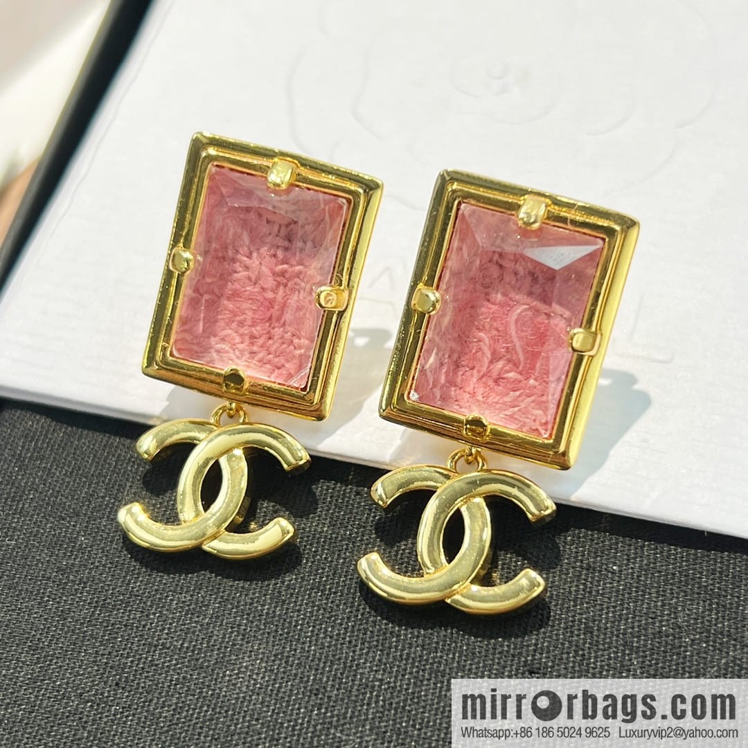 New ☑️ Chanel c2 double c pink square stud earrings