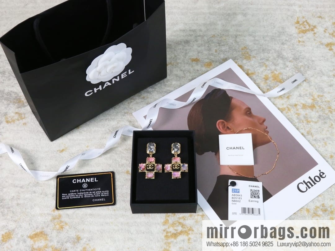 New ☑️ Chanel c2 double c pink diamond cross earrings