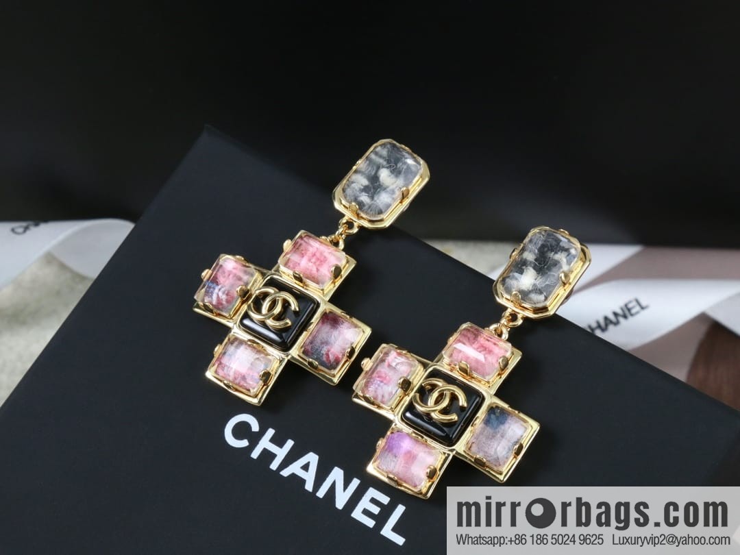 New ☑️ Chanel c2 double c pink diamond cross earrings