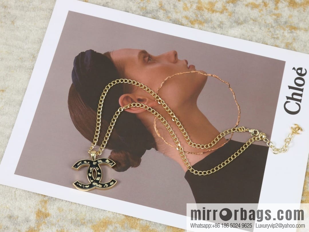 New ☑️ Chanel double c black enamel necklace