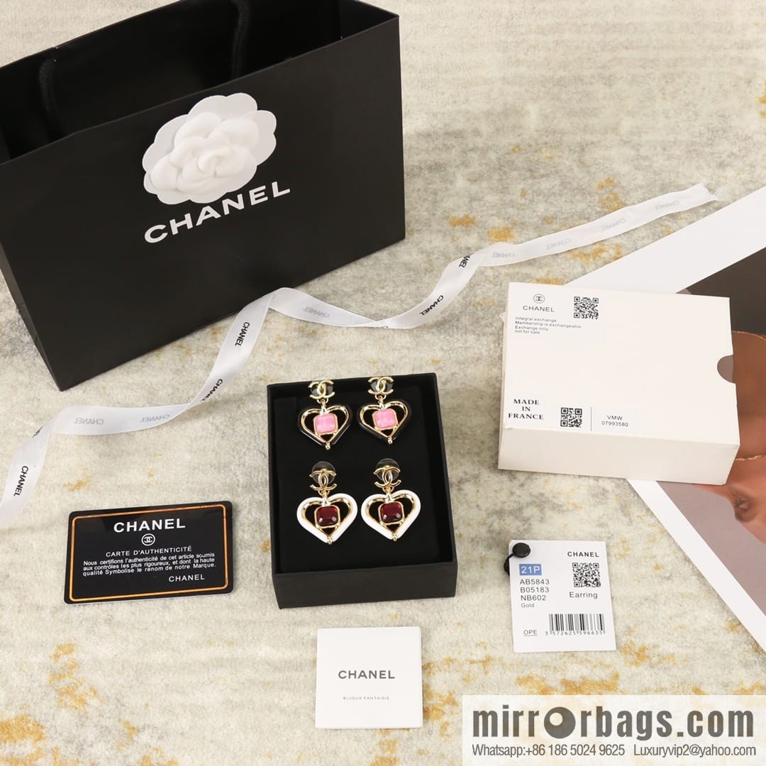 New ☑️ Chanel c2 double c peach heart love stud earrings