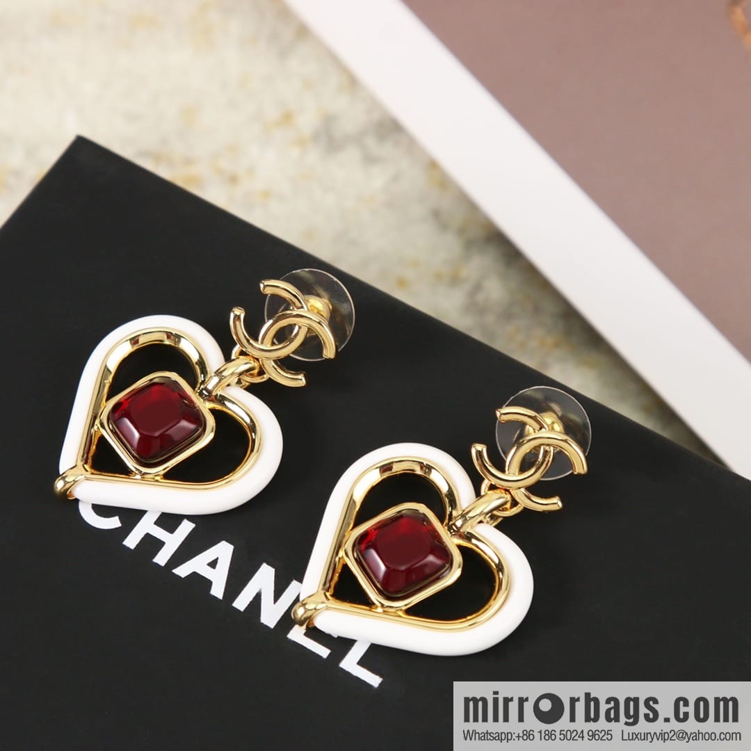 New ☑️ Chanel c2 double c peach heart love stud earrings