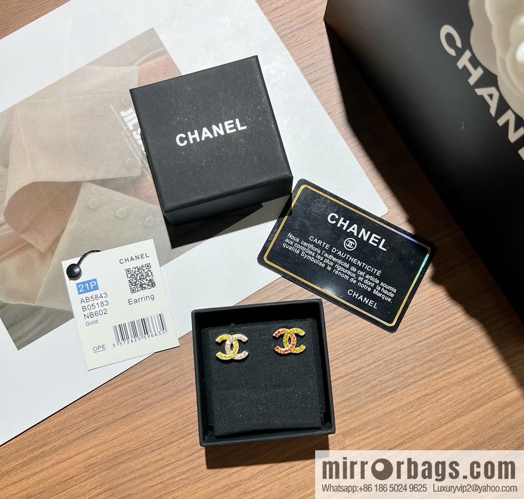 New ☑️ Chanel c1 double c color diamond color matching earrings