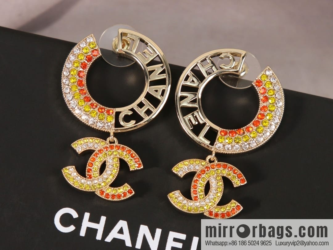 New ☑️ Chanel c2 double c colored diamond round stud earrings