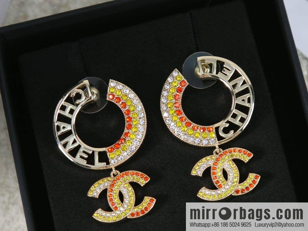 New ☑️ Chanel c2 double c colored diamond round stud earrings