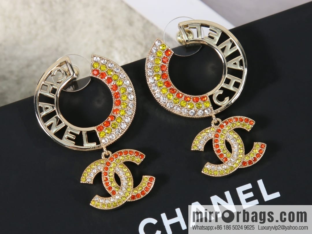 New ☑️ Chanel c2 double c colored diamond round stud earrings